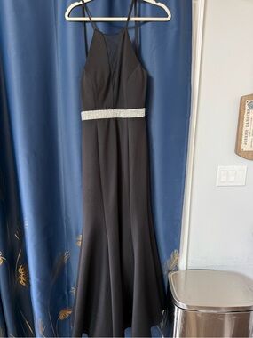 Morgan & Co. Stunning Black Maxi Dress w Crystal Waistband Size 11 Made Vietnam